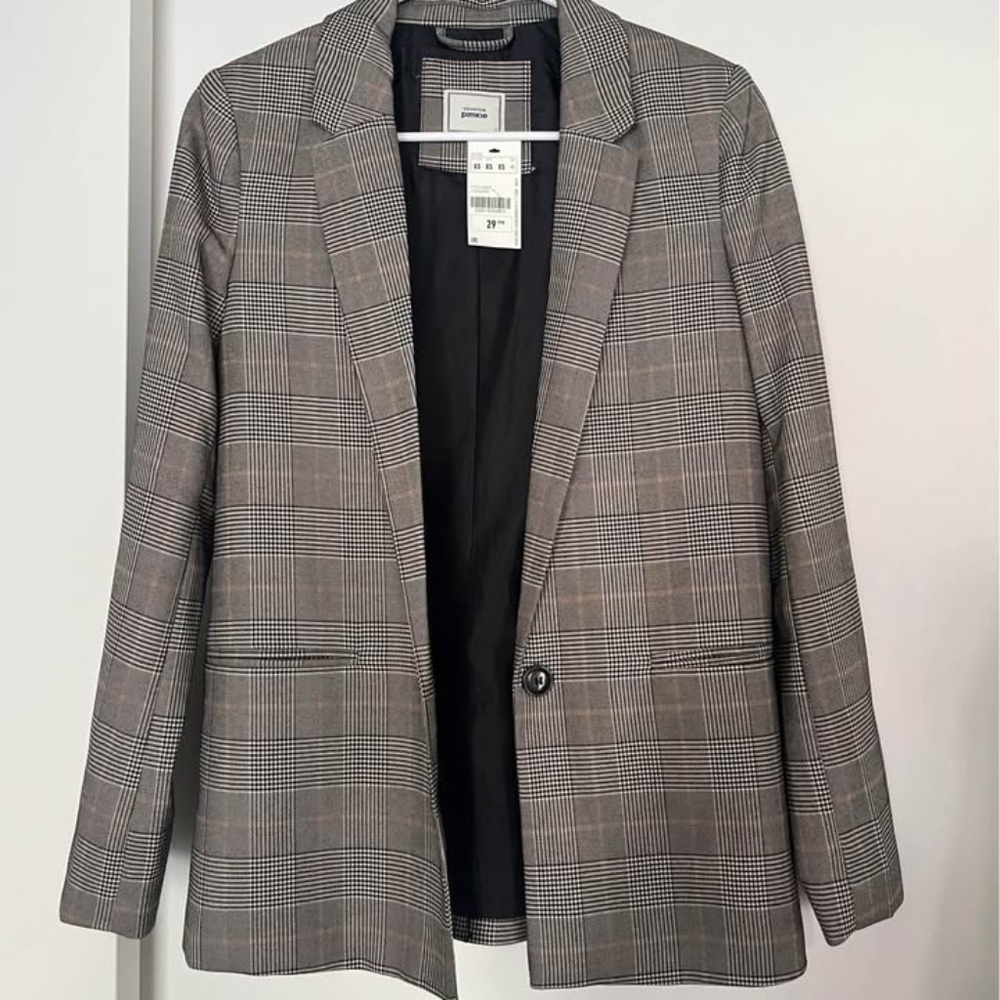 NWT Pimkie Grey Plaid Blazer Tailored Jacket (Size XS)